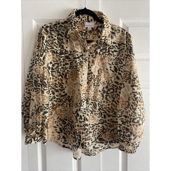 Baily 44 Cheetah Print Sheer Button Up Blouse Career Glam Size Medium - Picture 1 of 8
